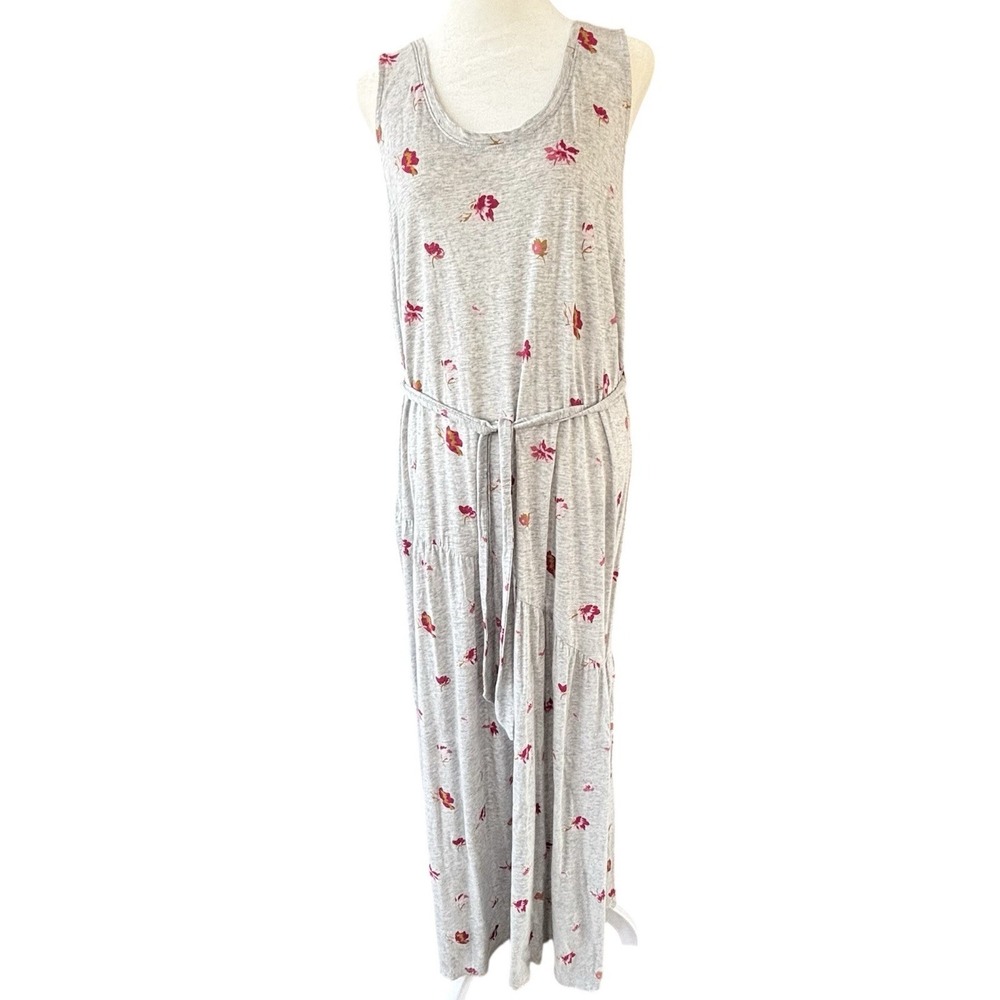 Lucky Brand Eliza Floral Belted Sleeveless Cotton Blend Maxi Dress M Coastal